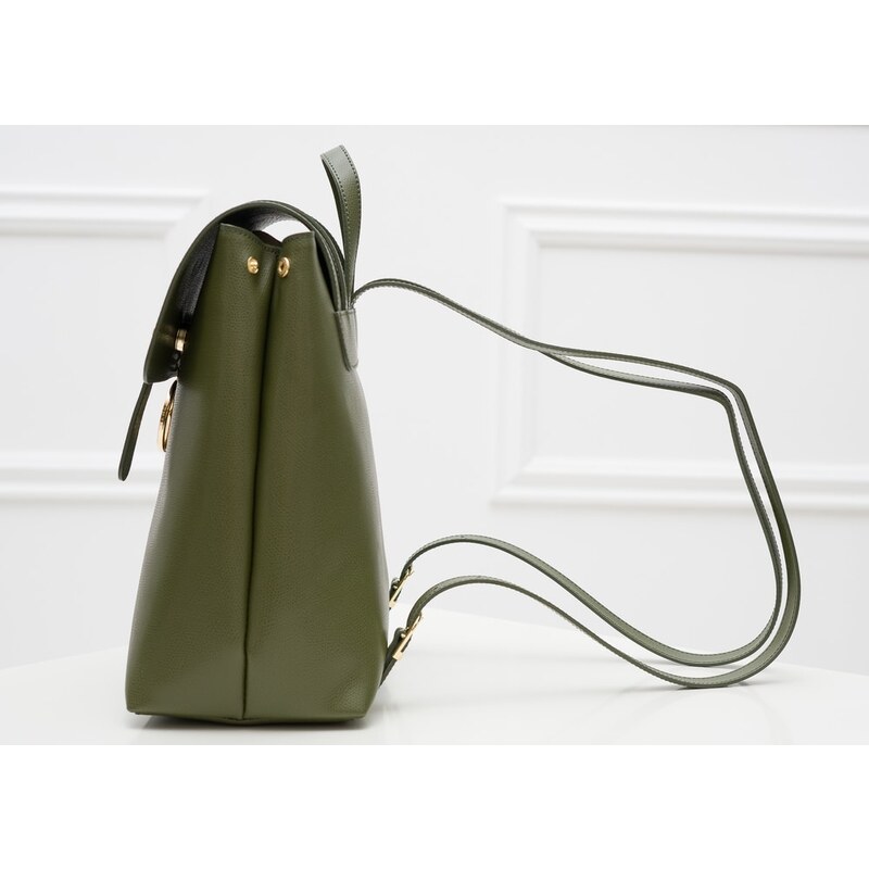 Glamorous by GLAM Dámsky kožený batoh na patenty razený - tmavo zelená