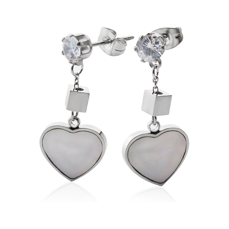 BM Jewellery Náušnice perlové srdce so zirkónom S693080 10400320