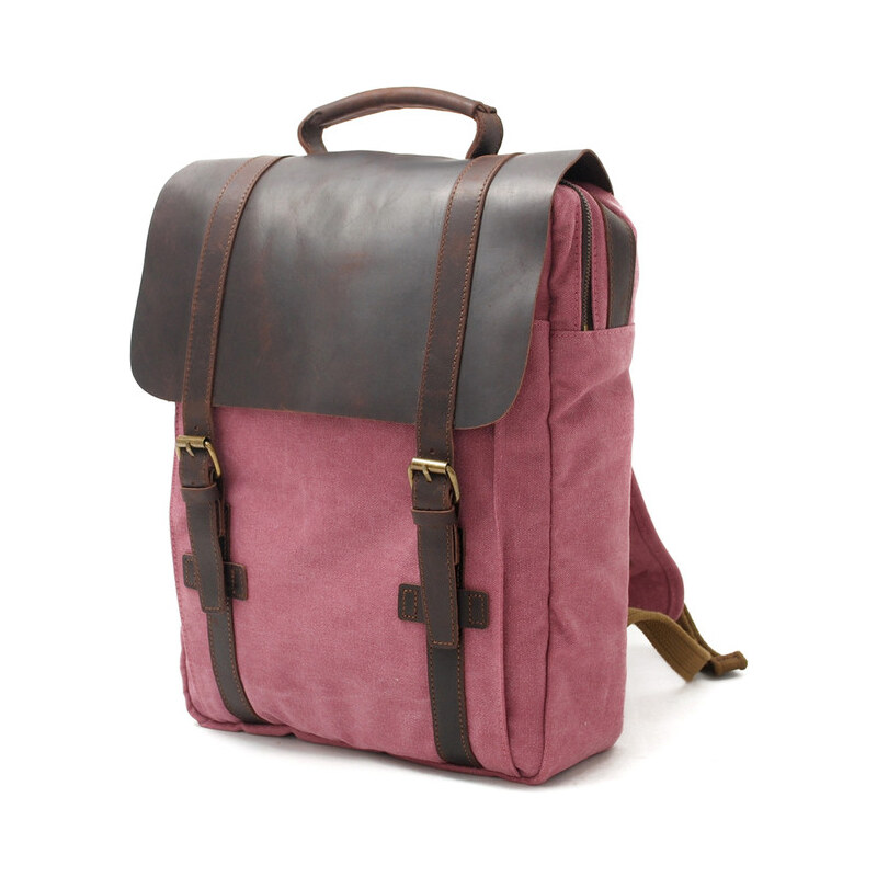 Glara Vintage velký plátený batoh s koženou chlopňou 34288693