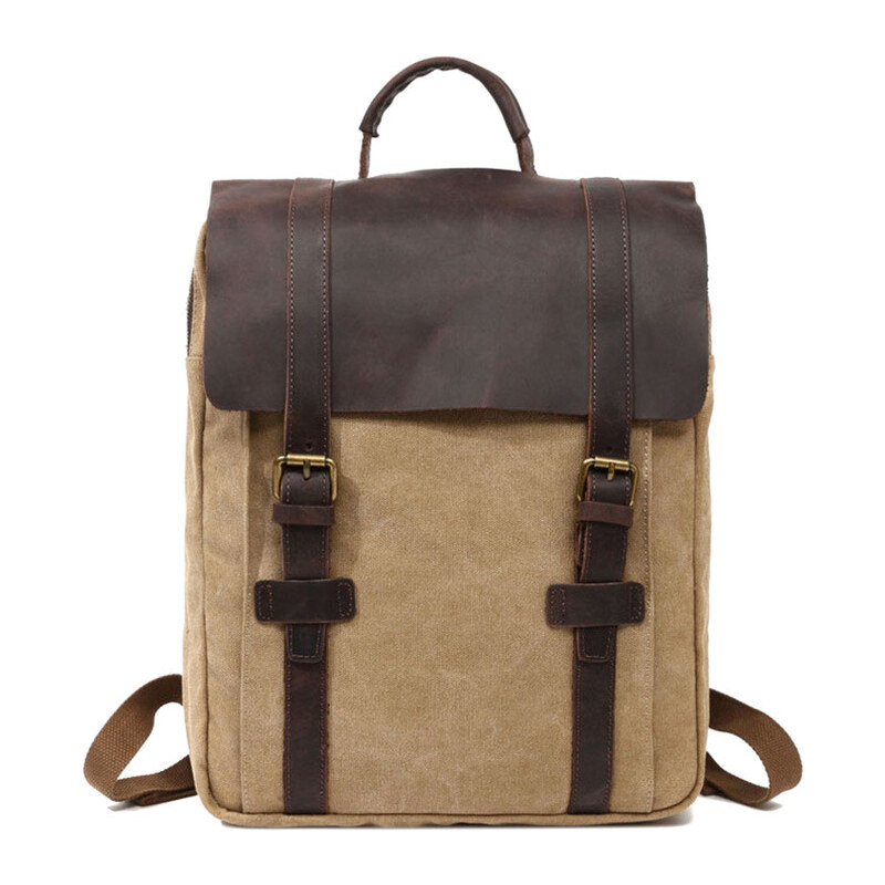 Glara Vintage velký plátený batoh s koženou chlopňou 34288694