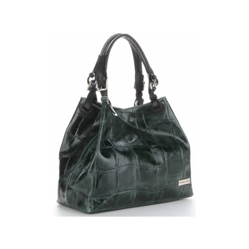 Kožené kabelka shopper bag Vittoria Gotti fľašková zelená V692754 66978757