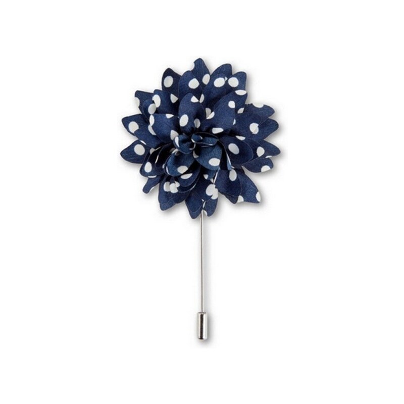Quentino Tmavo modrá květina s bielymi bodkami do klopy