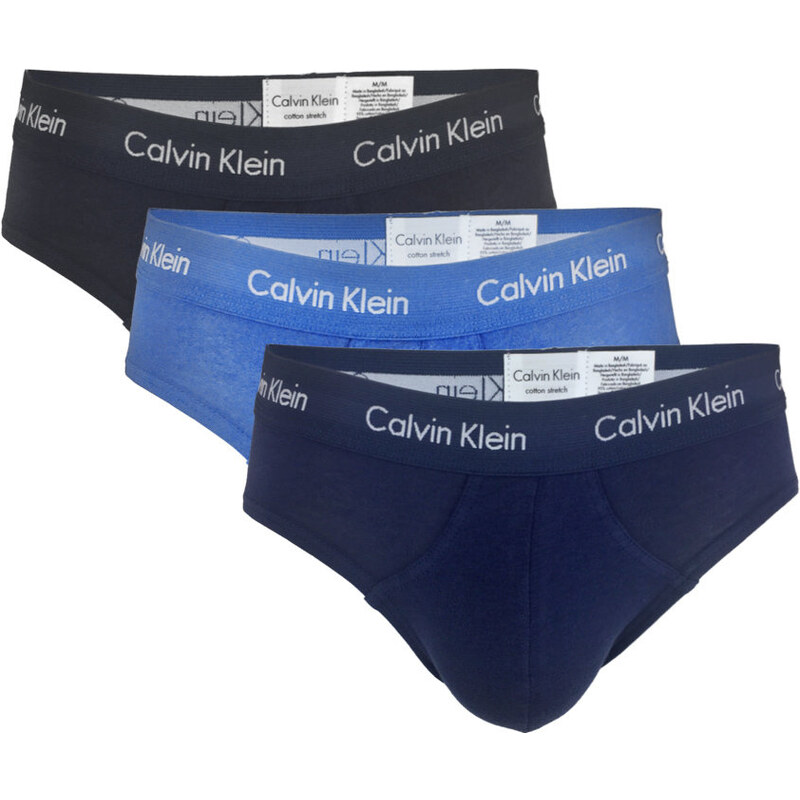 CALVIN KLEIN - 3PACK Cotton stretch modré, tmavomodré a čierne slipy
