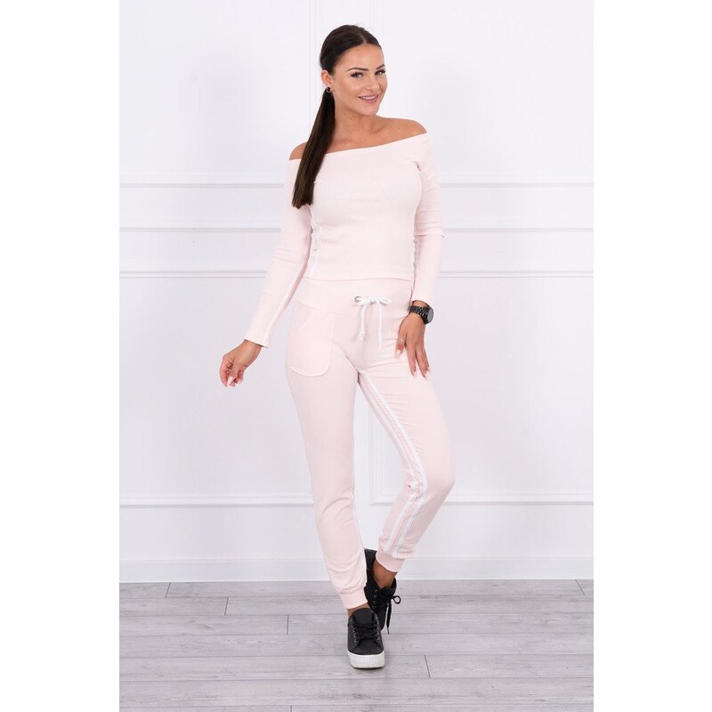 MladaModa Súprava s topom a dvomi prúžkami na boku pudrovo ružová 11681033