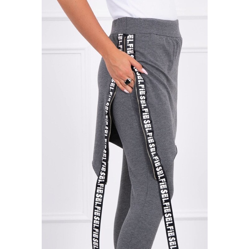 MladaModa Nohavice à la overal s ramienkom s nápisom Selfie grafitové 24513498