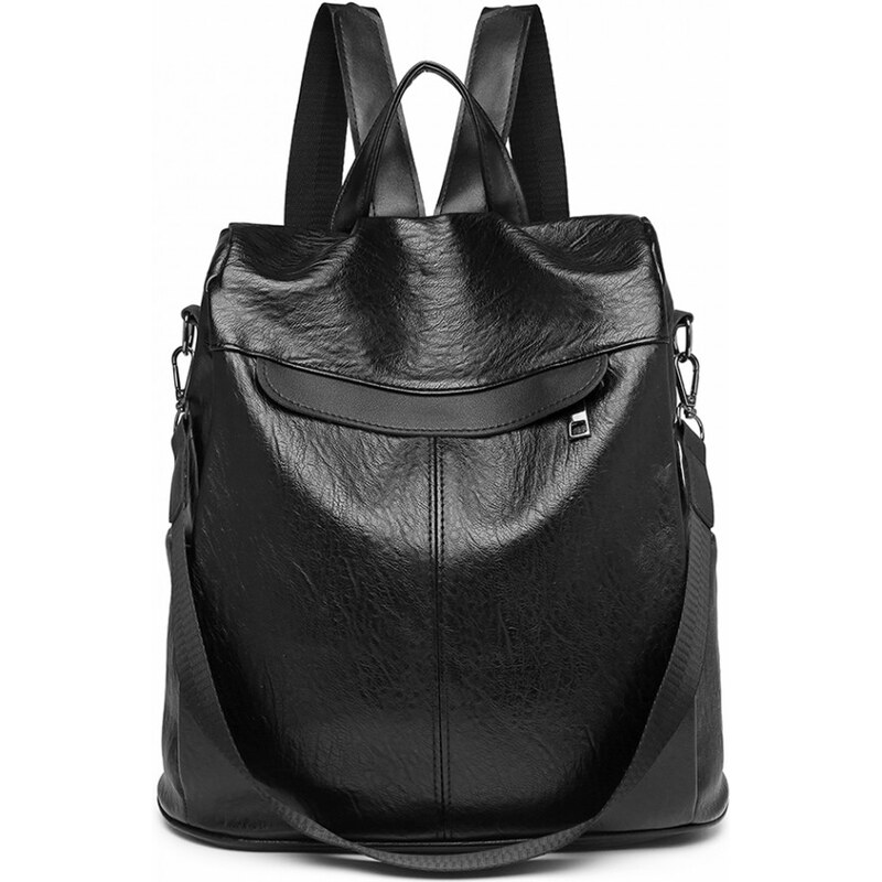 Konofactory Čierny kožený ruksak s príveskom 2v1 „Classic“