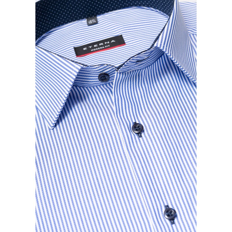 Pánska nežehlivá košeľa ETERNA Modern Fit modrý prúžok s kontrastom rypsový keper Non Iron