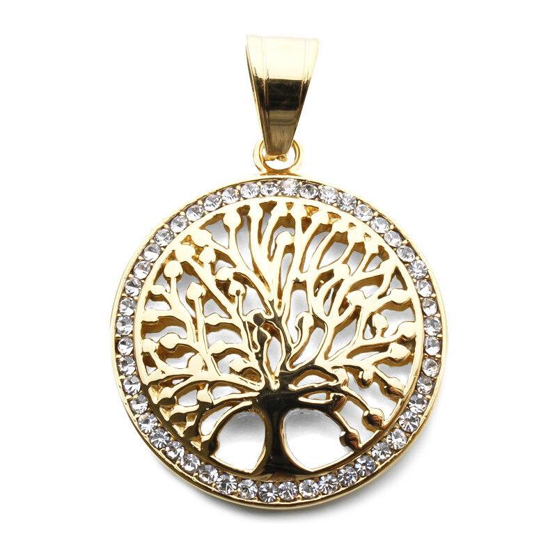 BM Jewellery Prívesok strom života sa zirkónmi zlatý z chirurgickej ocele S793100