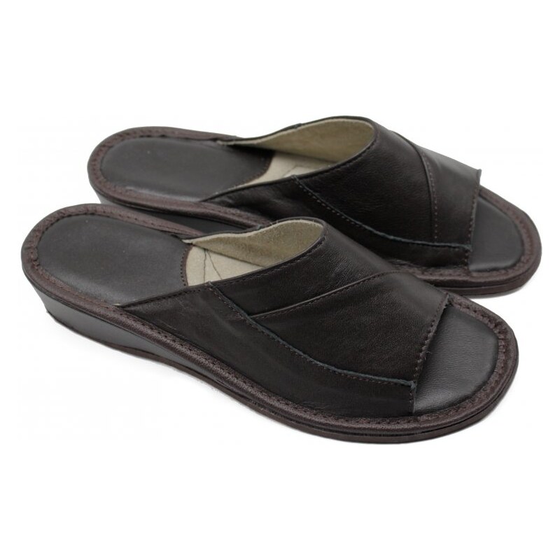 GP Dámske kožené papuče Romy tm. hnedé 47271687