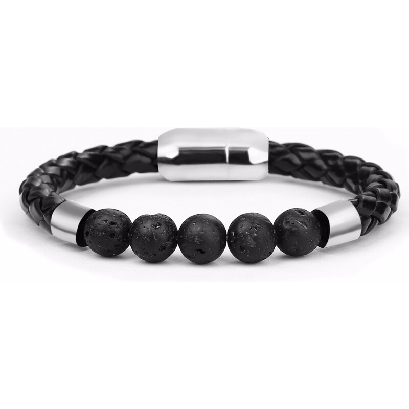 Glory Pánsky kožený náramok s lávovými kameňmi 1124 12026077