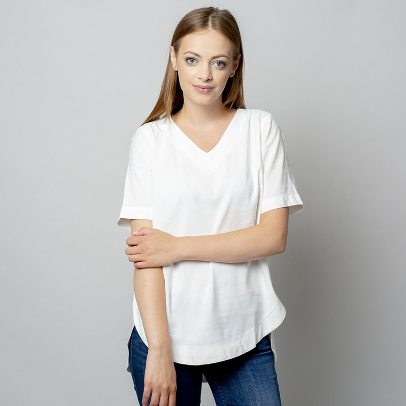 Willsoor Dámske tričko bielej farby s prídavkom ľanu 10908