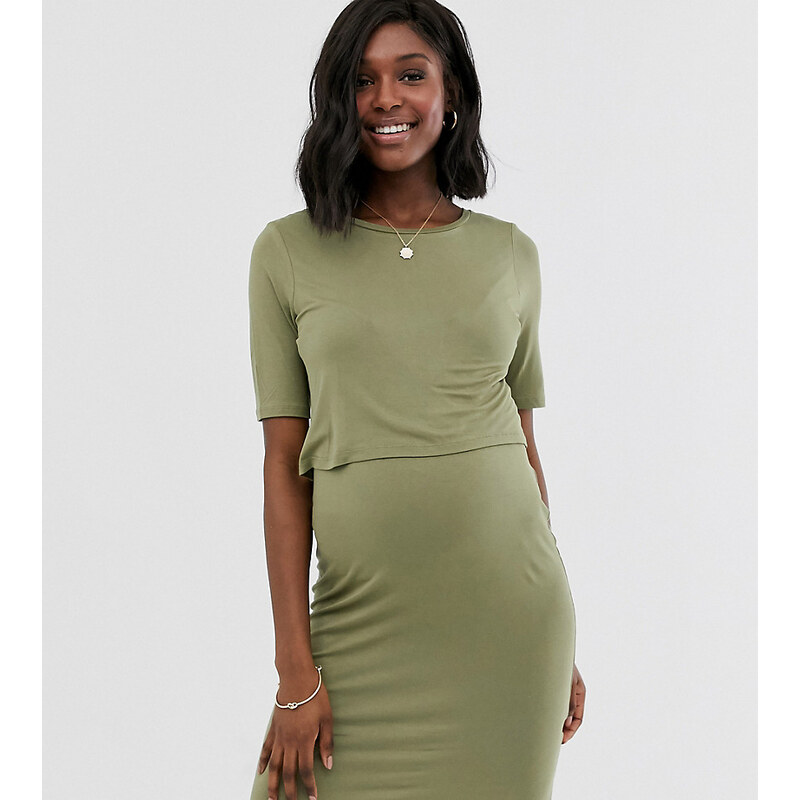 New Look Maternity double layer nursing dress in khaki Green GLAMI.sk