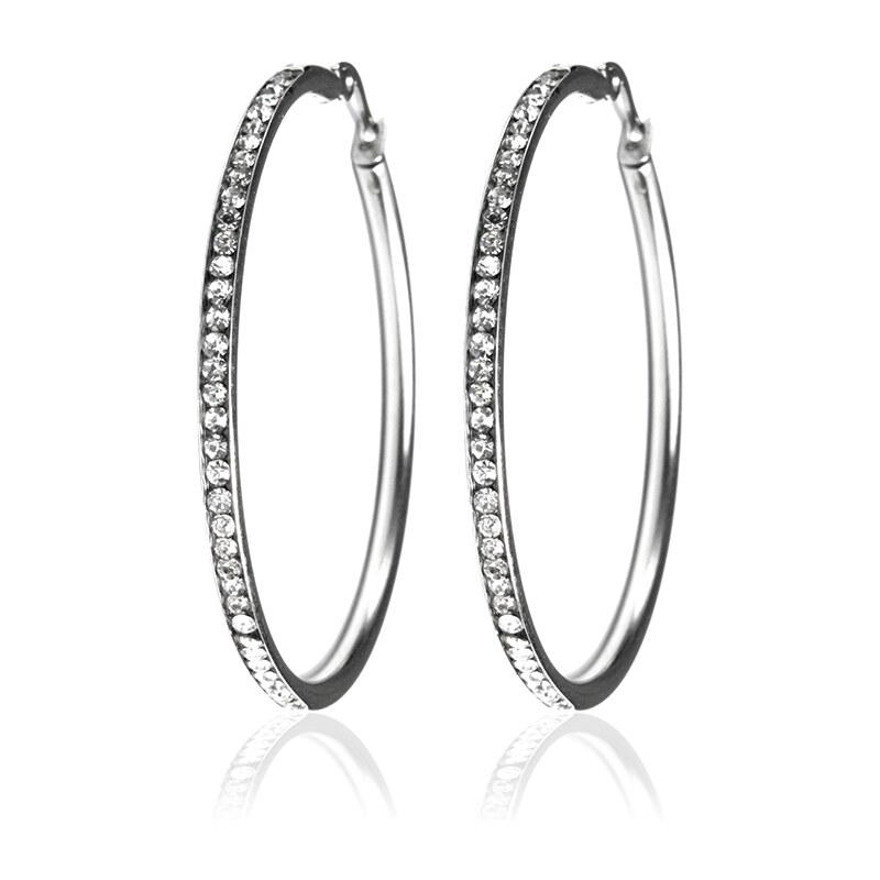 BM Jewellery Náušnice kruhy so zirkónmi 3,9 cm z chirurgickej ocele 42789968