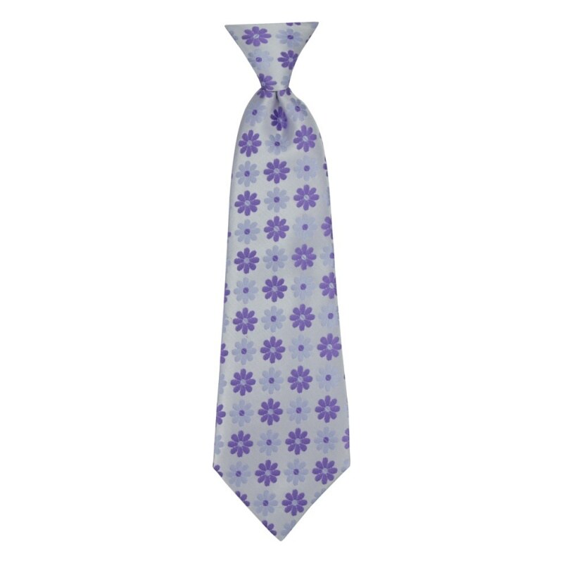 Quentino Strieborná dětská kravata s fialovými květy
