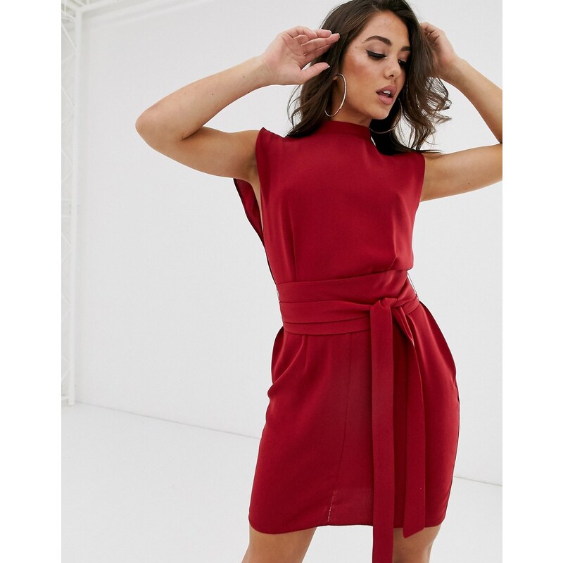 Asos design split sleeve mini dress 2024 with obi belt