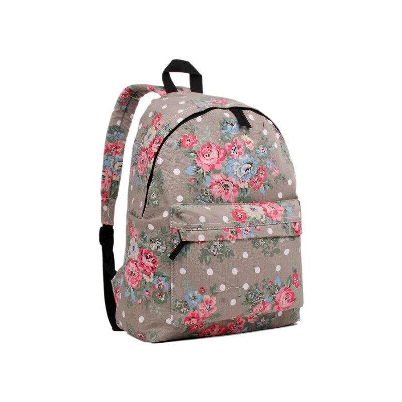 Miss Lulu Ruksak - bodkovaný, kvetinový, na zips, sivý 5271563