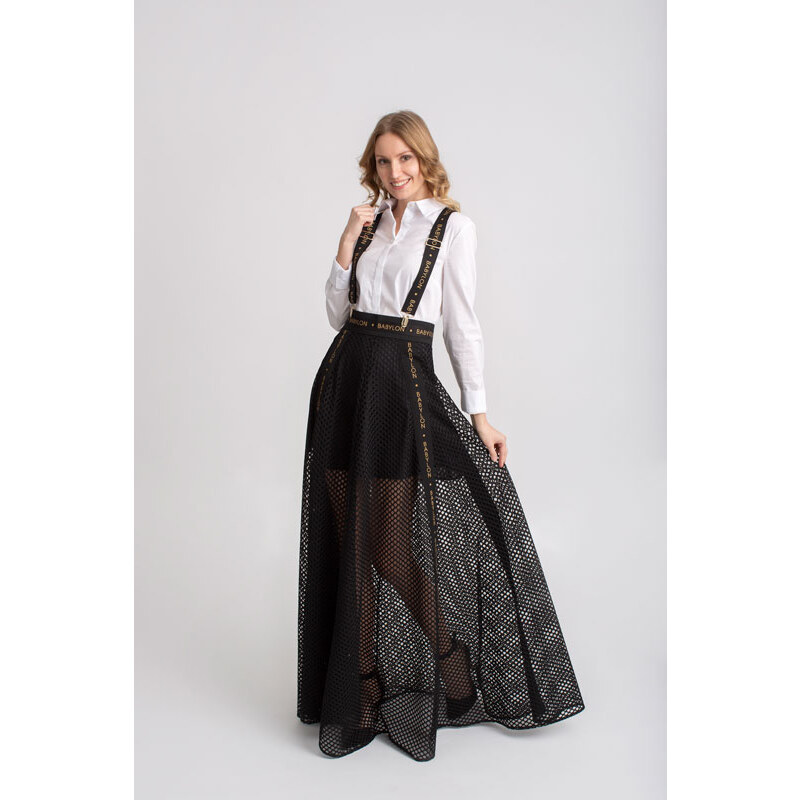 Luxusná dlhá sukňa sieťovaná BABYLON - farba čierna