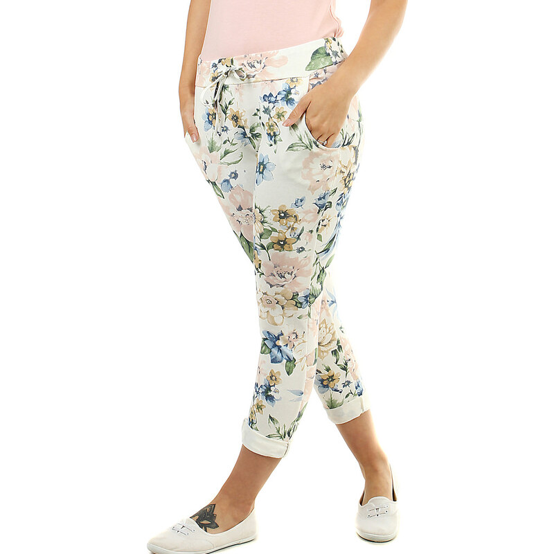 Glara Dámske letné nohavice so vzorom kvetín 12974952