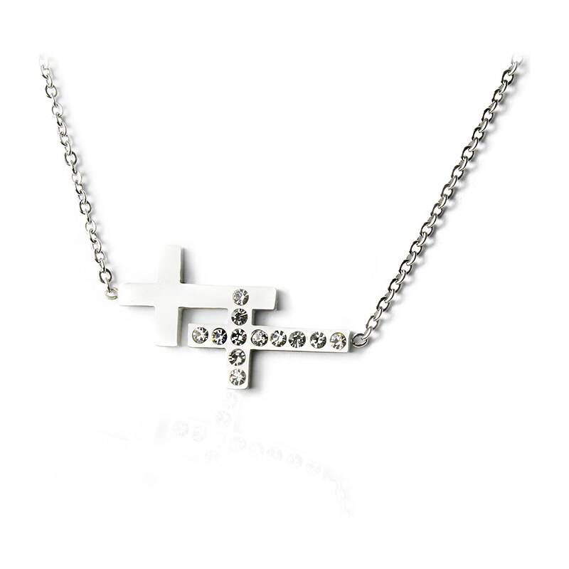 BEMI Design Dámsky náhrdelník dva krížiky so zirkónmi z chirurgickej 13399307