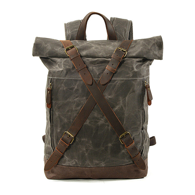 Glara Plátený retro batoh s koženými páskami 57937824