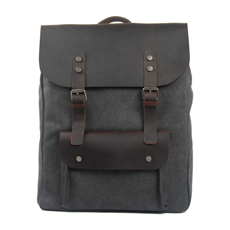 Glara Plátený retro batoh s koženými detailmi 13191646