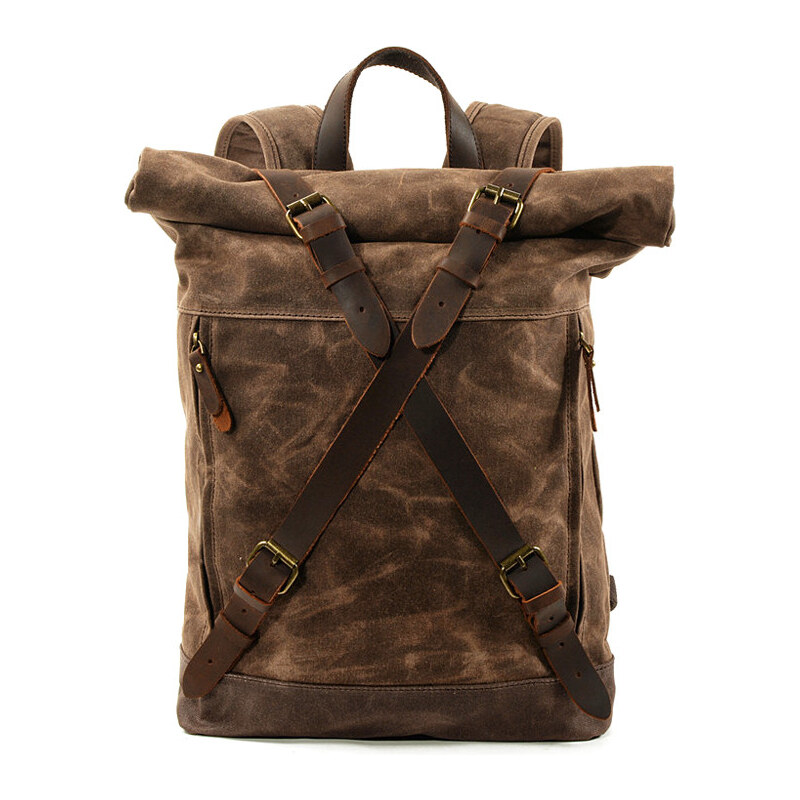 Glara Plátený retro batoh s koženými páskami 57937823