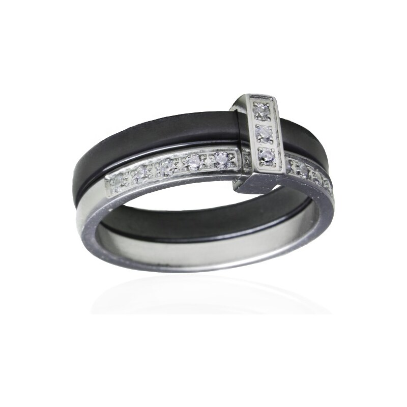 BM Jewellery Dámsky čierny keramický prsteň so zirkónmi BLACK & WHITE 20962840