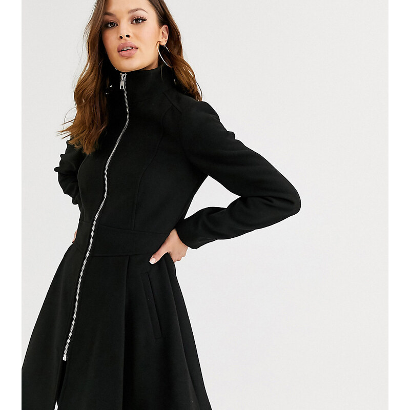 ASOS Tall ASOS DESIGN Tall swing coat with zip front detail in black