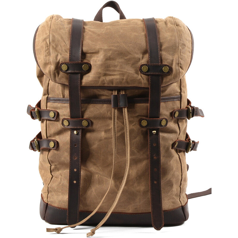 Glara Velký vintage batoh z plátna a kože 57937843