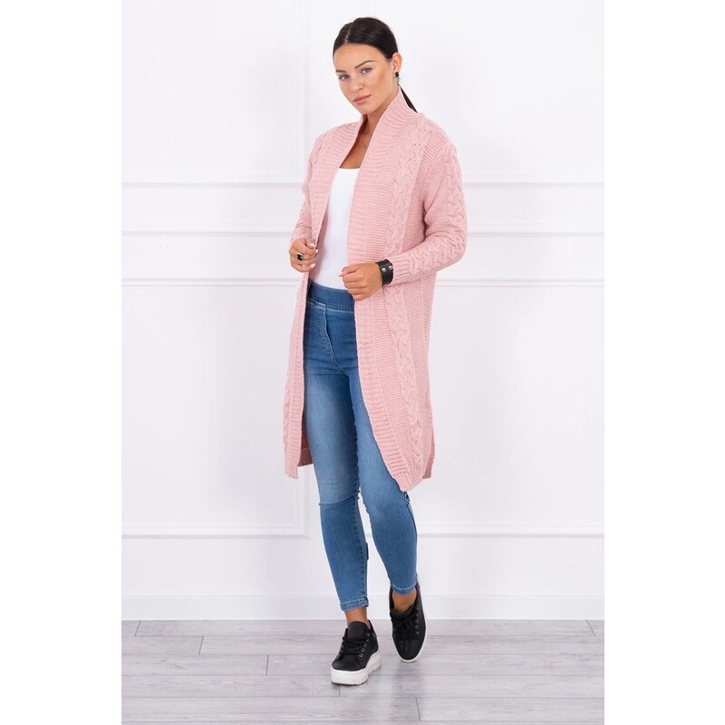 MladaModa Kardigánový úpletový sveter model 2019-1 pudrovo ružový