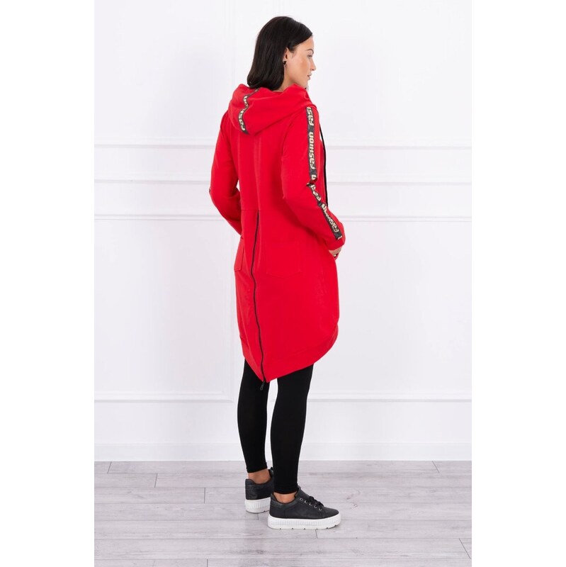 MladaModa Predlžená mikina s kapucňou a so zipsom vzadu červená 66345672