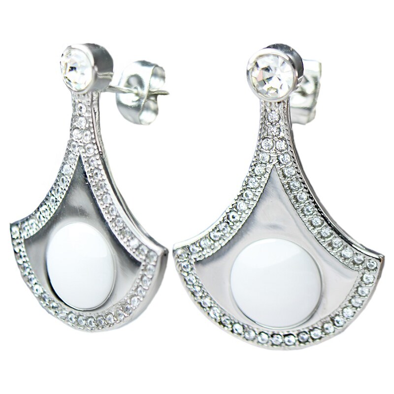 BM Jewellery Náušnice s bielou keramikou z chirurgickej ocele S918210 13399323