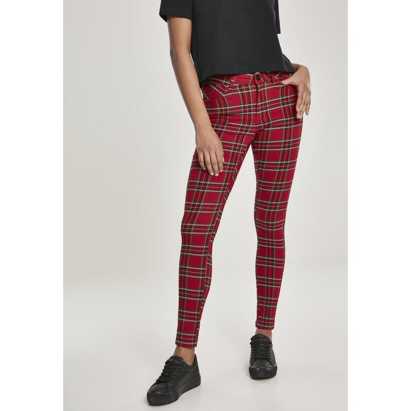 Urban Classics Womens Skinny Tartan Trousers red/bl 50604158