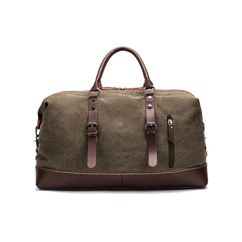 Glara Plátená cestovná retro taška s koženými detailmi 28418679