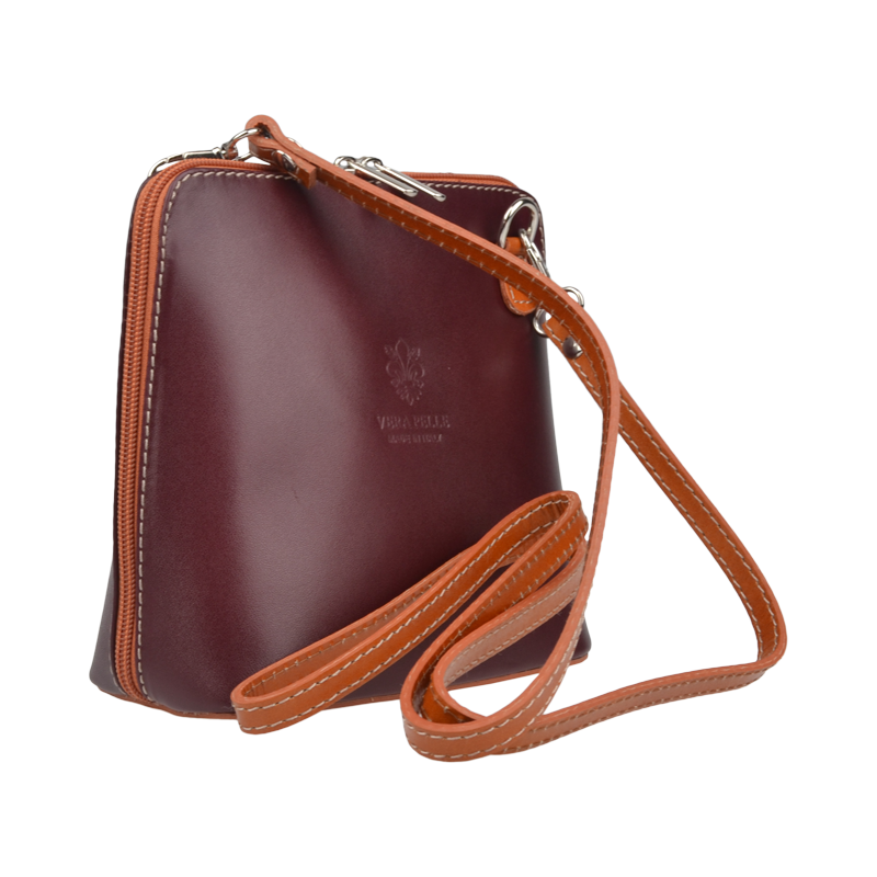 Fialová kožená talianska crossbody kabelka Grana Bordo Camel 64376506