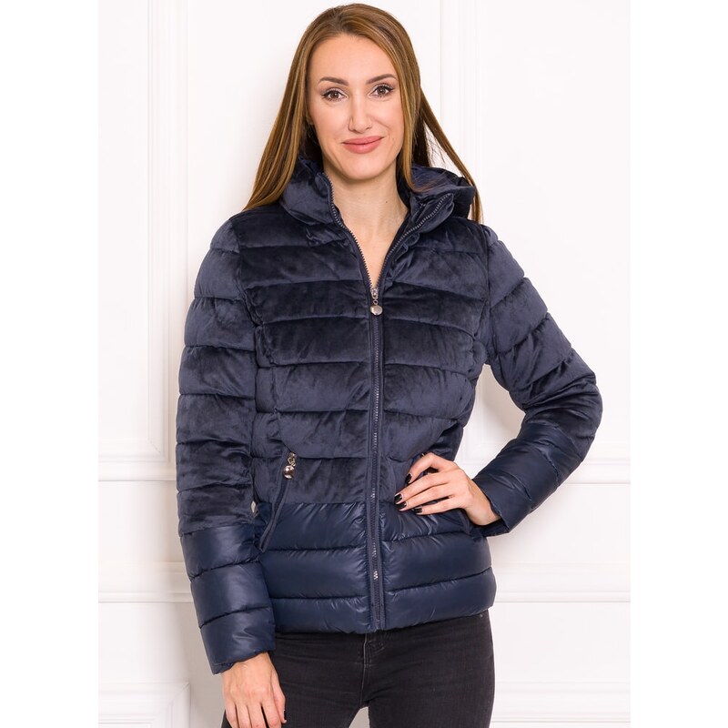 Due Linee Dámska krátka zimná bunda kombinácia velúr - tmavo modrá 13522457