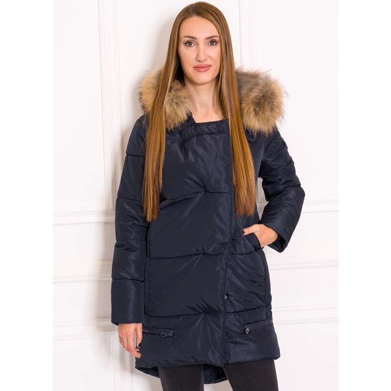 Due Linee Dámska zimná bunda so zipsami s pravým mývalovcem - tmavo 13522491