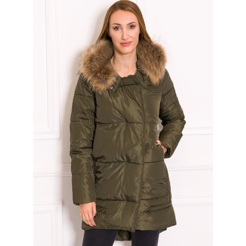Due Linee Dámska zimná bunda na zips s pravým mývalom - zelená 13522492