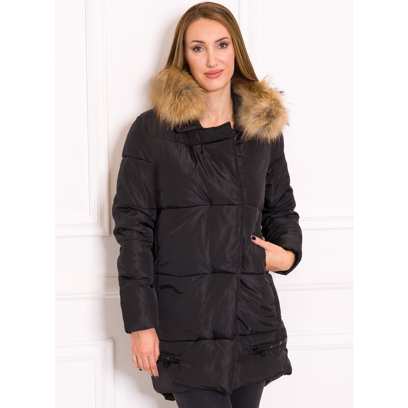 Due Linee Dámska zimná bunda so zipsami s pravým mývalovcem - čierna 13522493