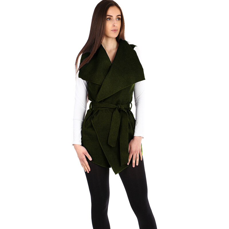 TopMode Dlhá vesta s opaskom - široký golier 31809284