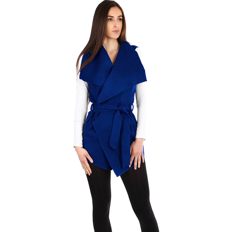 TopMode Dlhá vesta s opaskom - široký golier 31809282