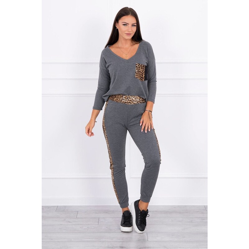 MladaModa Tepláková súprava s panterovým motívom model 0068 grafitová 13542489