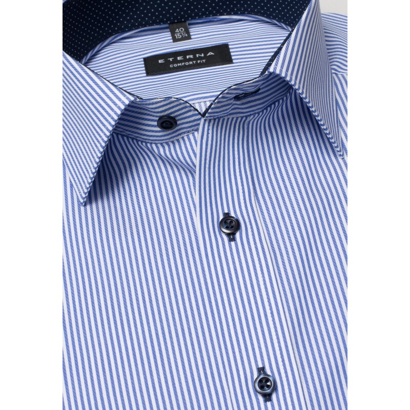Pánska nežehlivá košeľa ETERNA Comfort Fit svetlo modrý prúžok s kontrastom rypsový keper