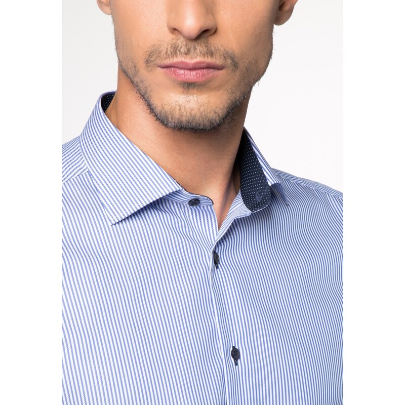 Pánska nežehlivá košeľa ETERNA Slim Fit modrý prúžok s kontrastom rypsový keper Non Iron