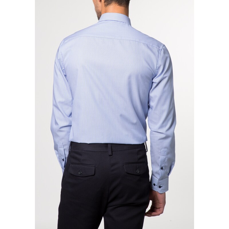 Pánska nežehlivá košeľa ETERNA Slim Fit modrý prúžok s kontrastom rypsový keper Non Iron