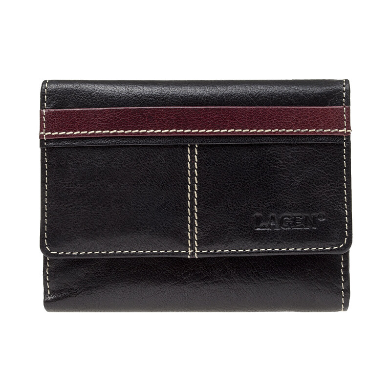 Lagen Dámska kožená peňaženka 21056 Black + Red 35335544
