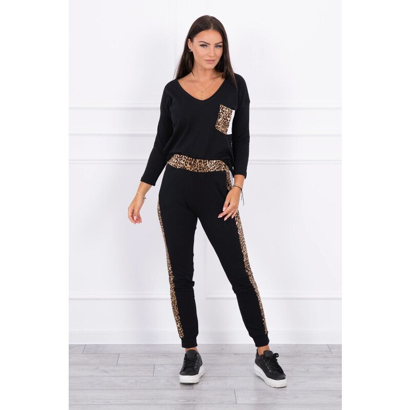 MladaModa Tepláková súprava s panterovým motívom model 0068 čierna 13553218