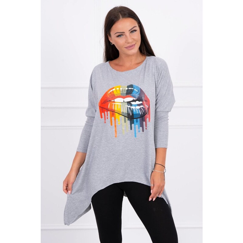 MladaModa Tunika s potlačou dúhových pier model 9006 šedá 43383411