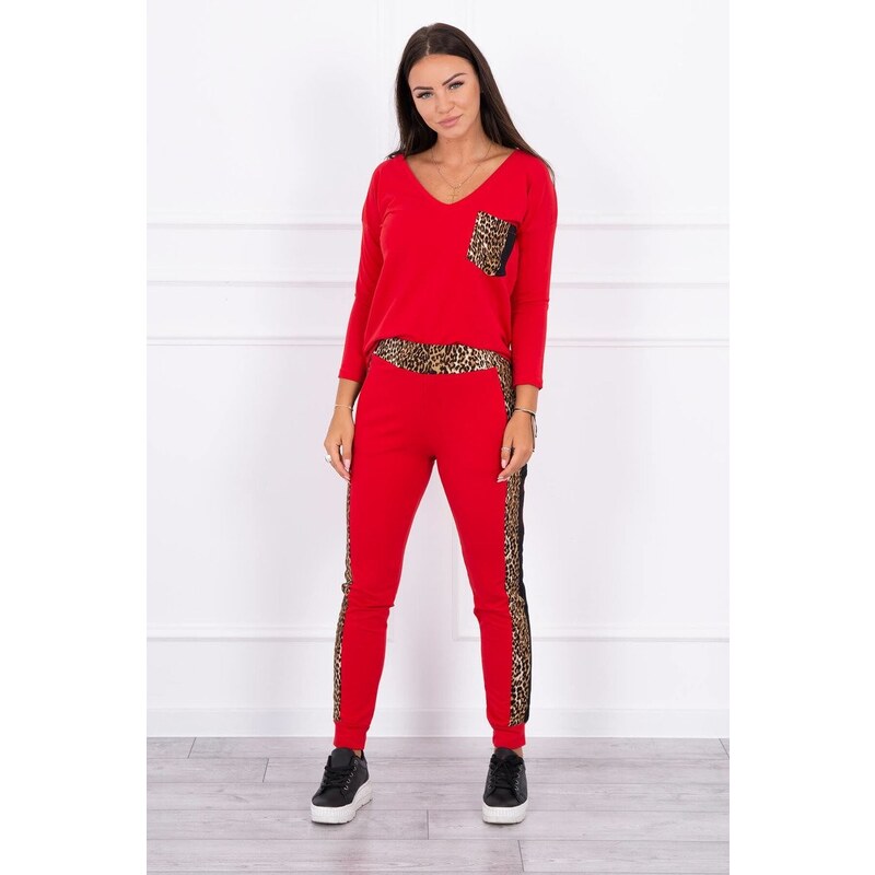 MladaModa Tepláková súprava s panterovým motívom model 0068 červená 13557757