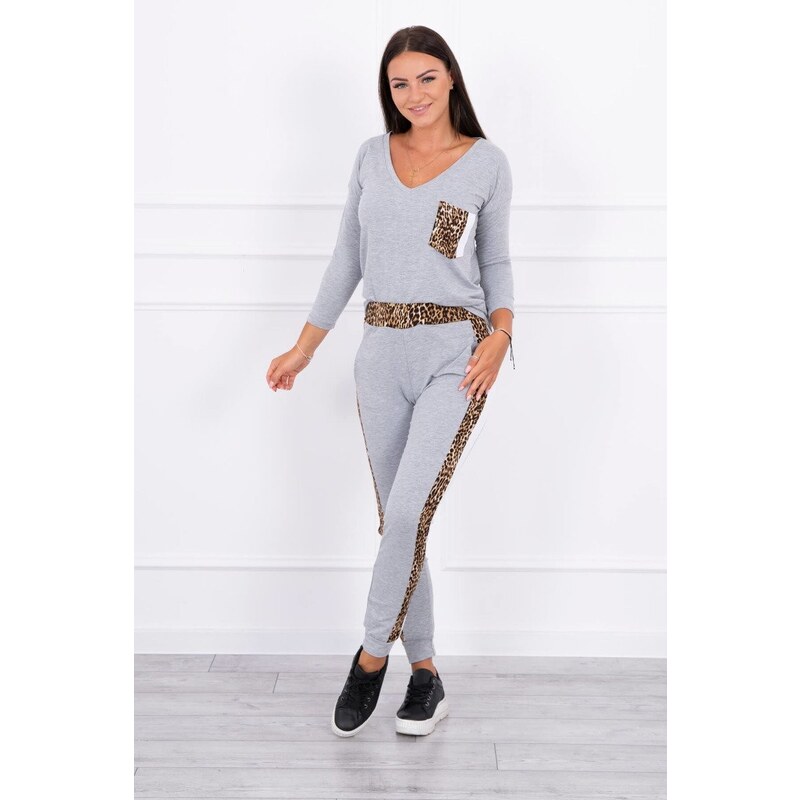 MladaModa Tepláková súprava s panterovým motívom model 0068 šedá 13557755